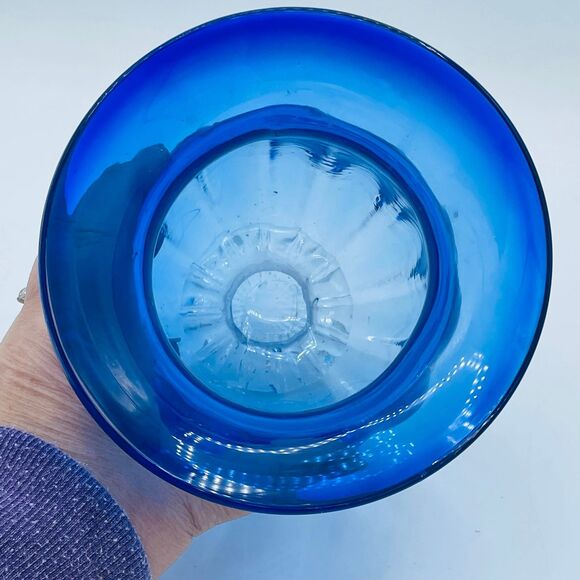Vintage Cobalt Blue Flared Opening Glass Vase Hurricane Candle Holder Pedestal - Picture 7 of 9